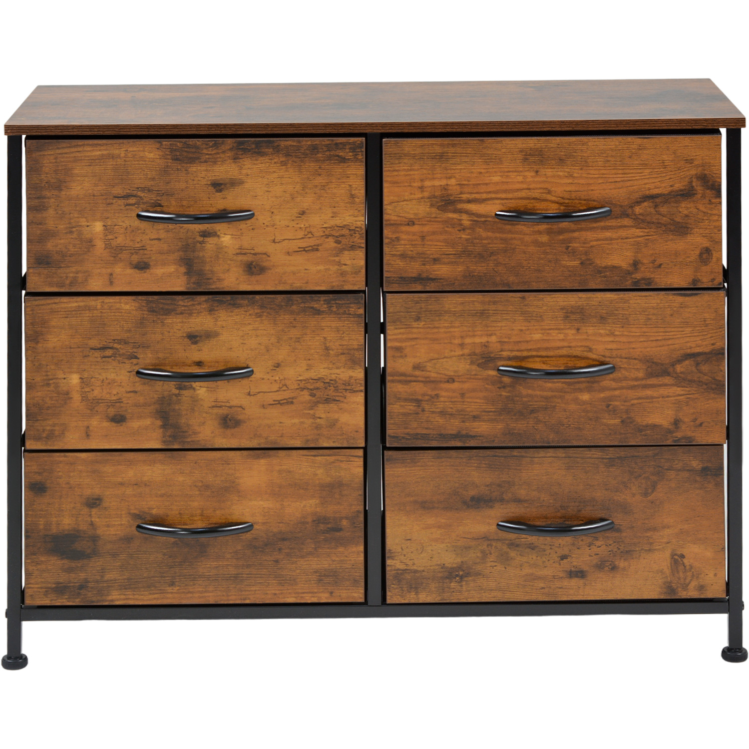 Comoda Cajonera Mueble 6 Cajones Metal Organizador Madera Cafe Claro