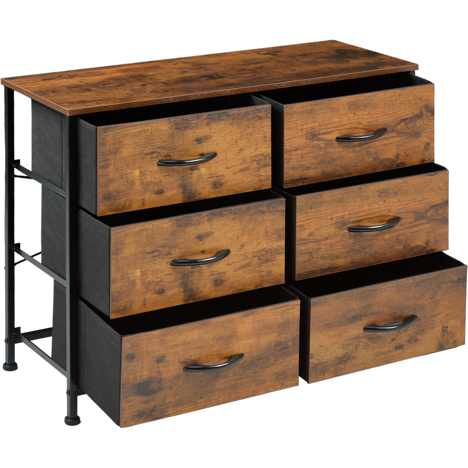 Comoda Cajonera Mueble 6 Cajones Metal Organizador Madera Cafe Claro