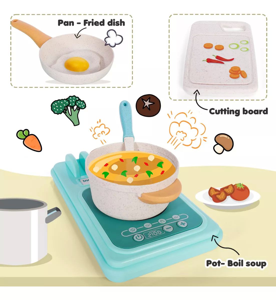 Juego De Cocina Juguete Para Niñas De Paja De Trigo 28 Pzs