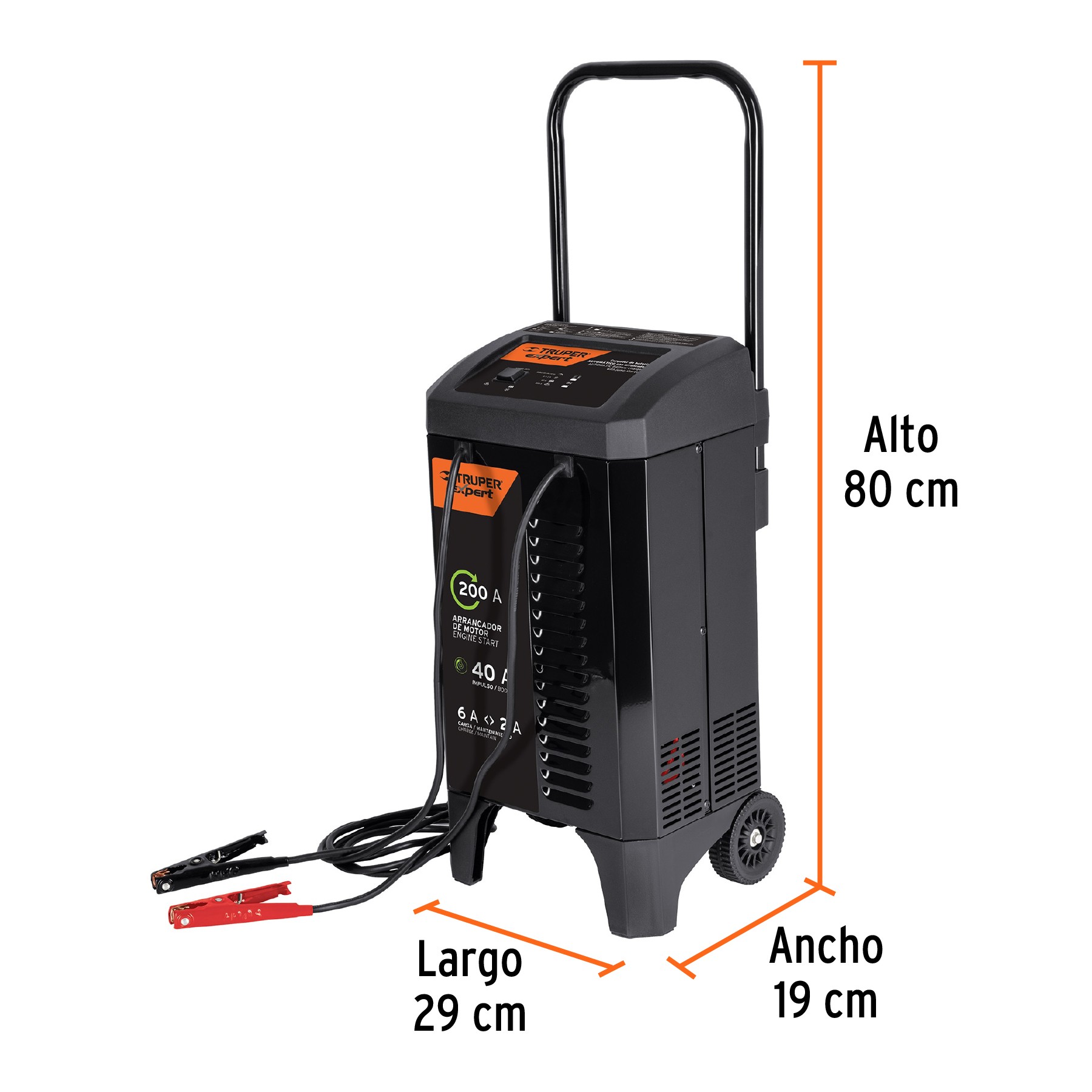 CARGADOR DE 200 A PARA BATERÍAS DE 12 V, CON RUEDAS, TRUPER EXPERT 19589