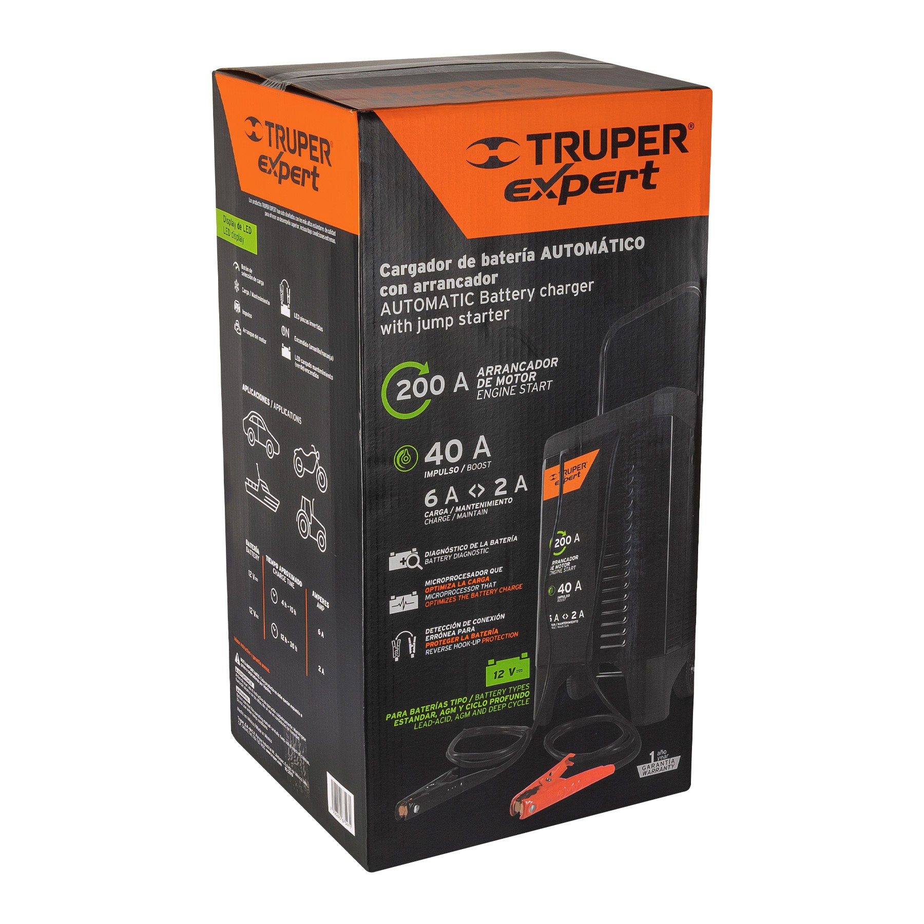 CARGADOR DE 200 A PARA BATERÍAS DE 12 V, CON RUEDAS, TRUPER EXPERT 19589