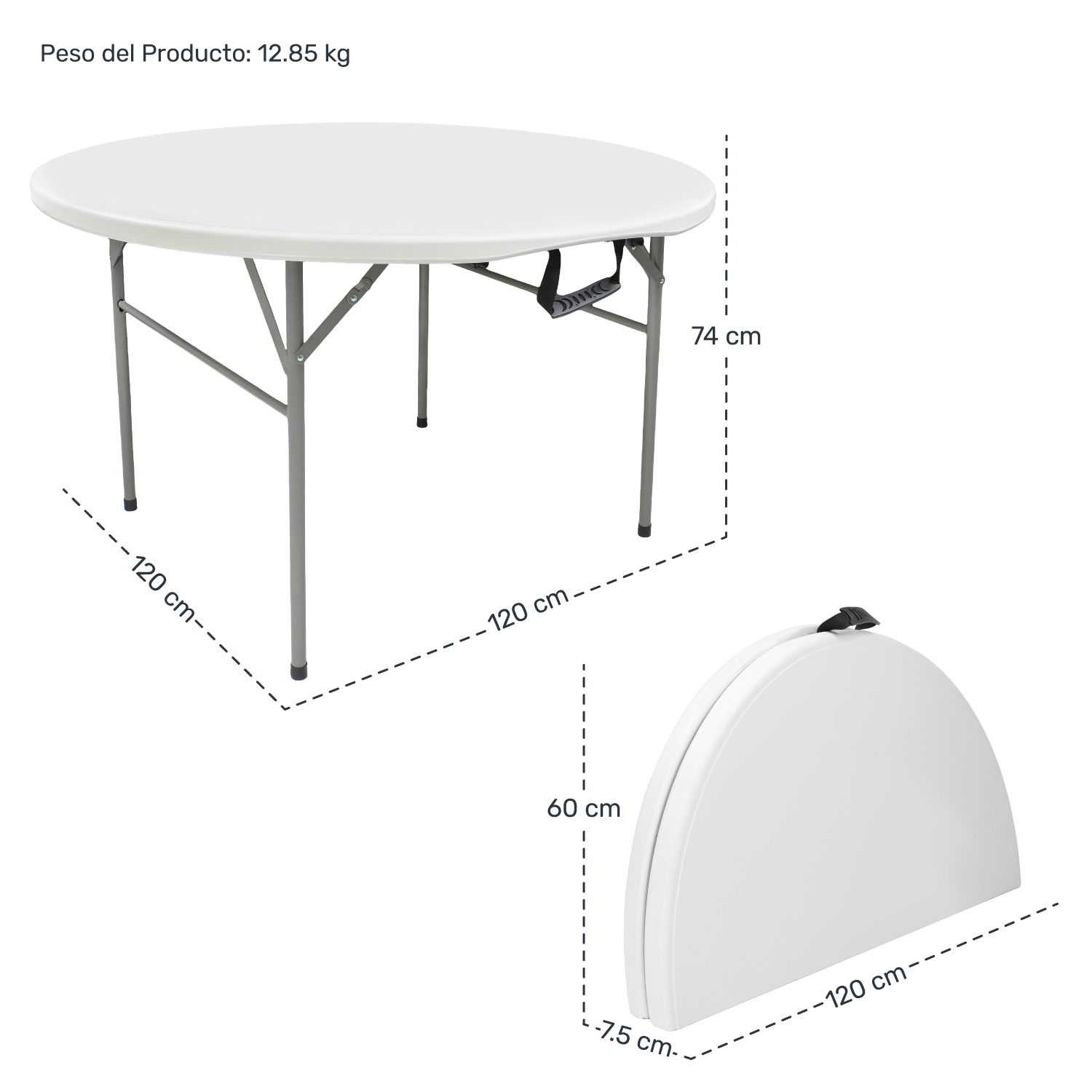 Mesa Plegable Portatil Redonda 1.20m Tipo Portafolio Jardin .