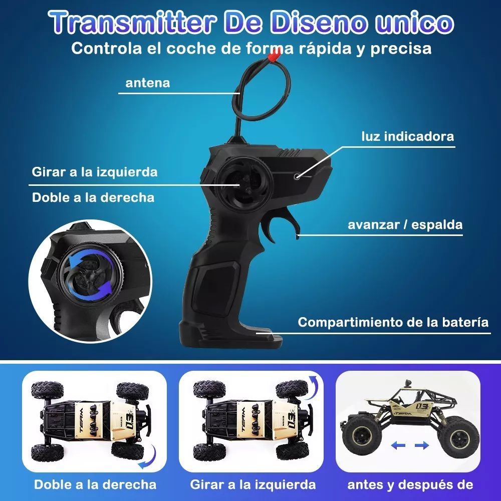 Juguete Carros Control Remoto Escalada 4x4 29cm + 2 Baterías