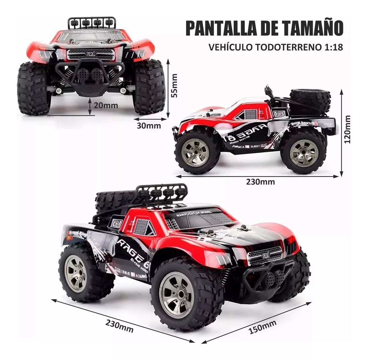 Juguetes De Carro Control Remoto Todo Terreno 1:18+2baterías