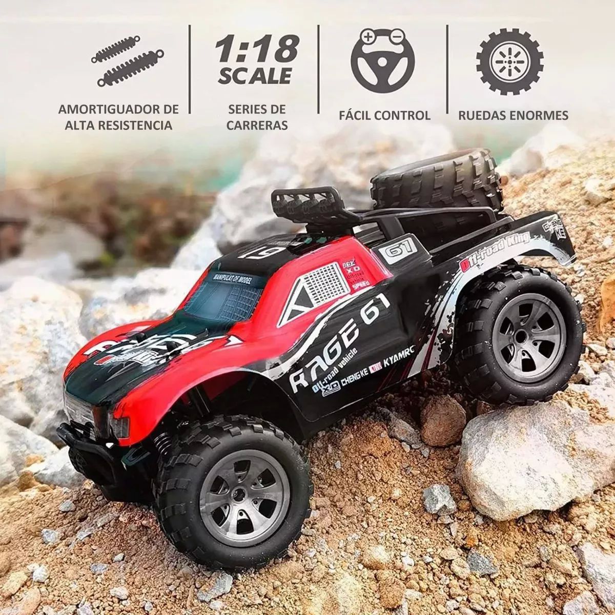 Juguetes De Carro Control Remoto Todo Terreno 1:18+2baterías