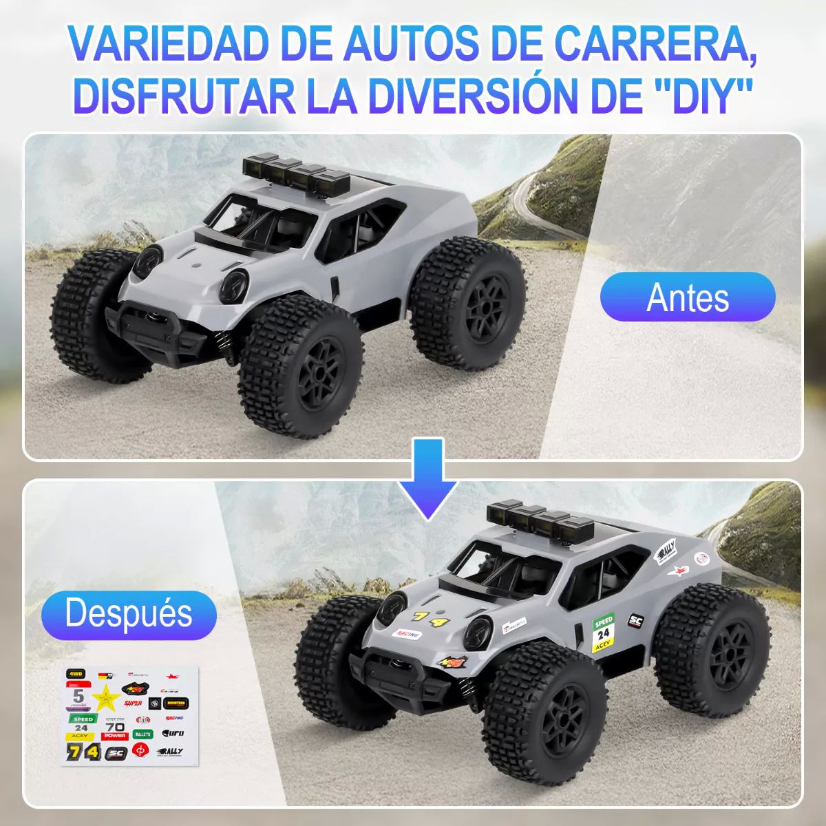 Todo Terreno Juguete Carros Control Remoto Diy Con Led Luces