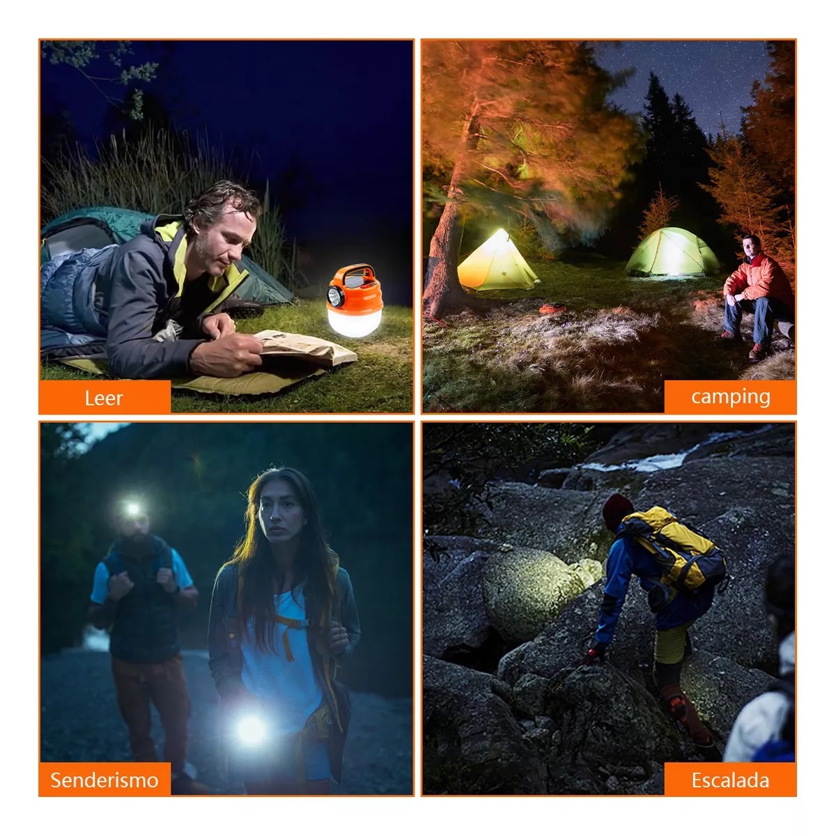 Lámpara Recargable Solar Linterna Camping Led Para Acampar Naranja