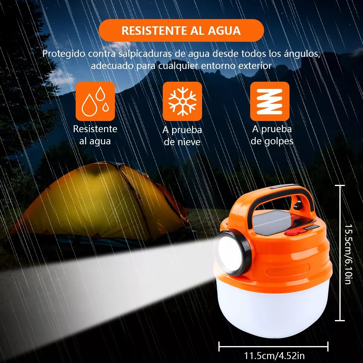 Lámpara Recargable Solar Linterna Camping Led Para Acampar Naranja