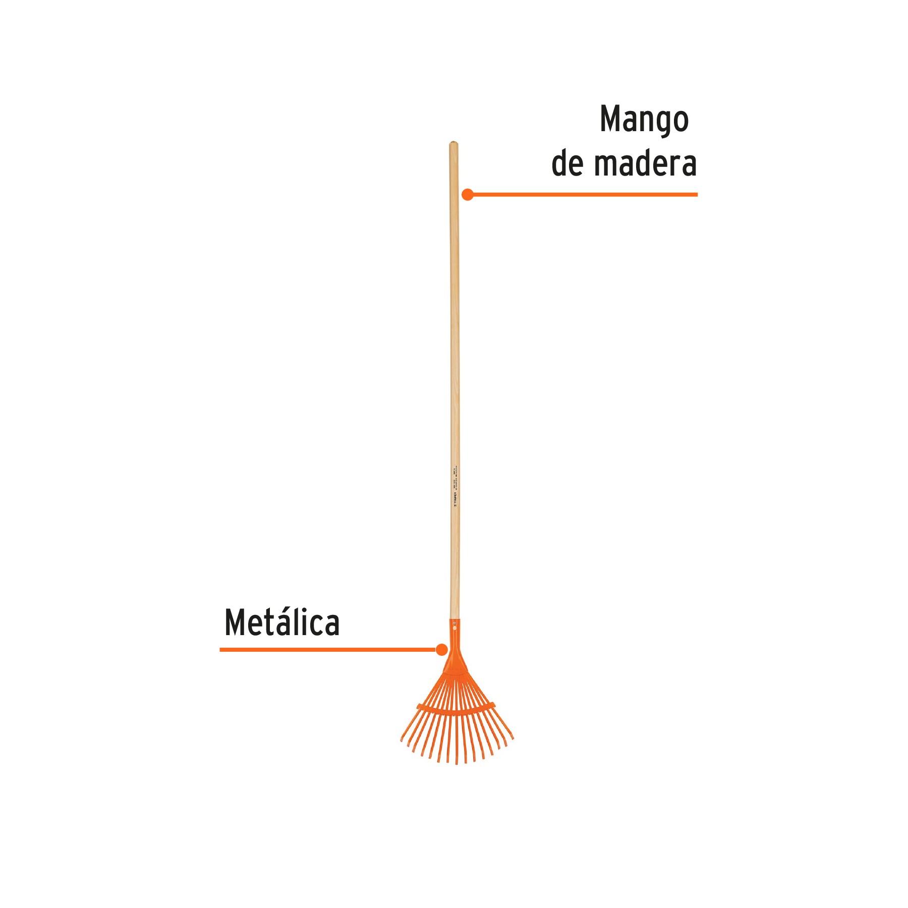 ESCOBA METÁLICA PARA JARDÍN, CURVA, 15 DIENTES, MANGO 48" TRUPER 19678