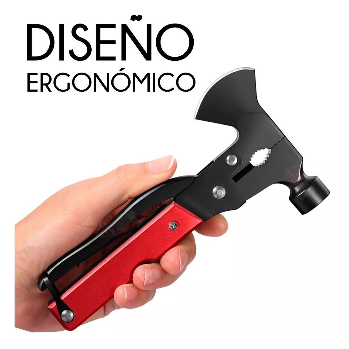 Hacha Martillo Multiusos Navaja16 En 1 Color Negro con Rojo