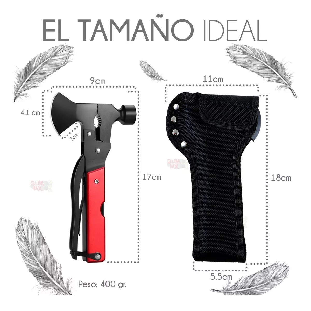 Hacha Martillo Multiusos Navaja16 En 1 Color Negro con Rojo