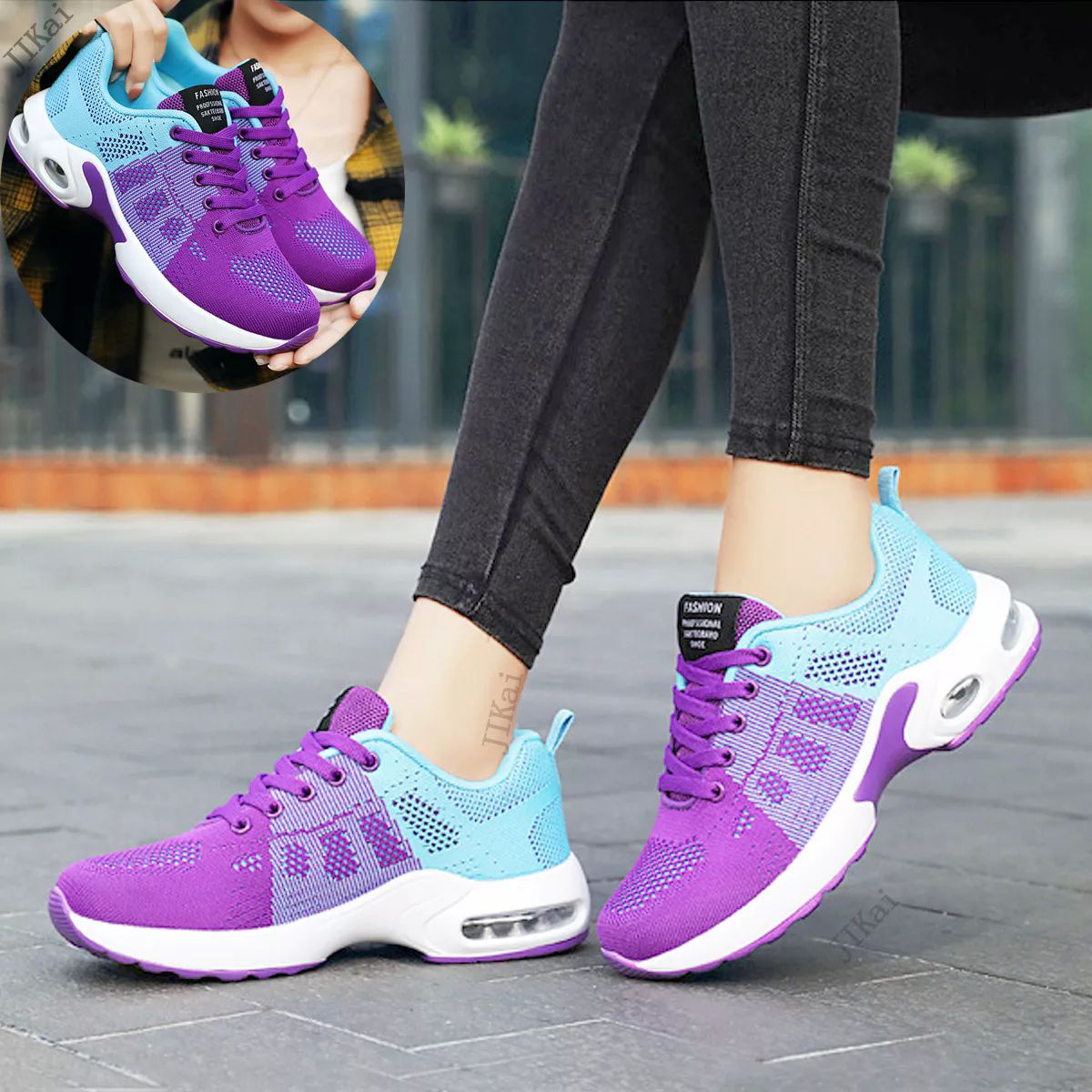 Zapatillas Transpirables Con Bloques De Color Para Mujer color VIOLETA TALLA 5.5.