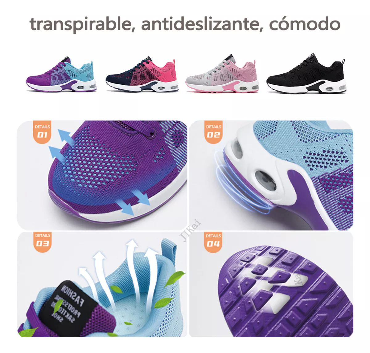 Zapatillas Transpirables Con Bloques De Color Para Mujer color VIOLETA TALLA 5.5.