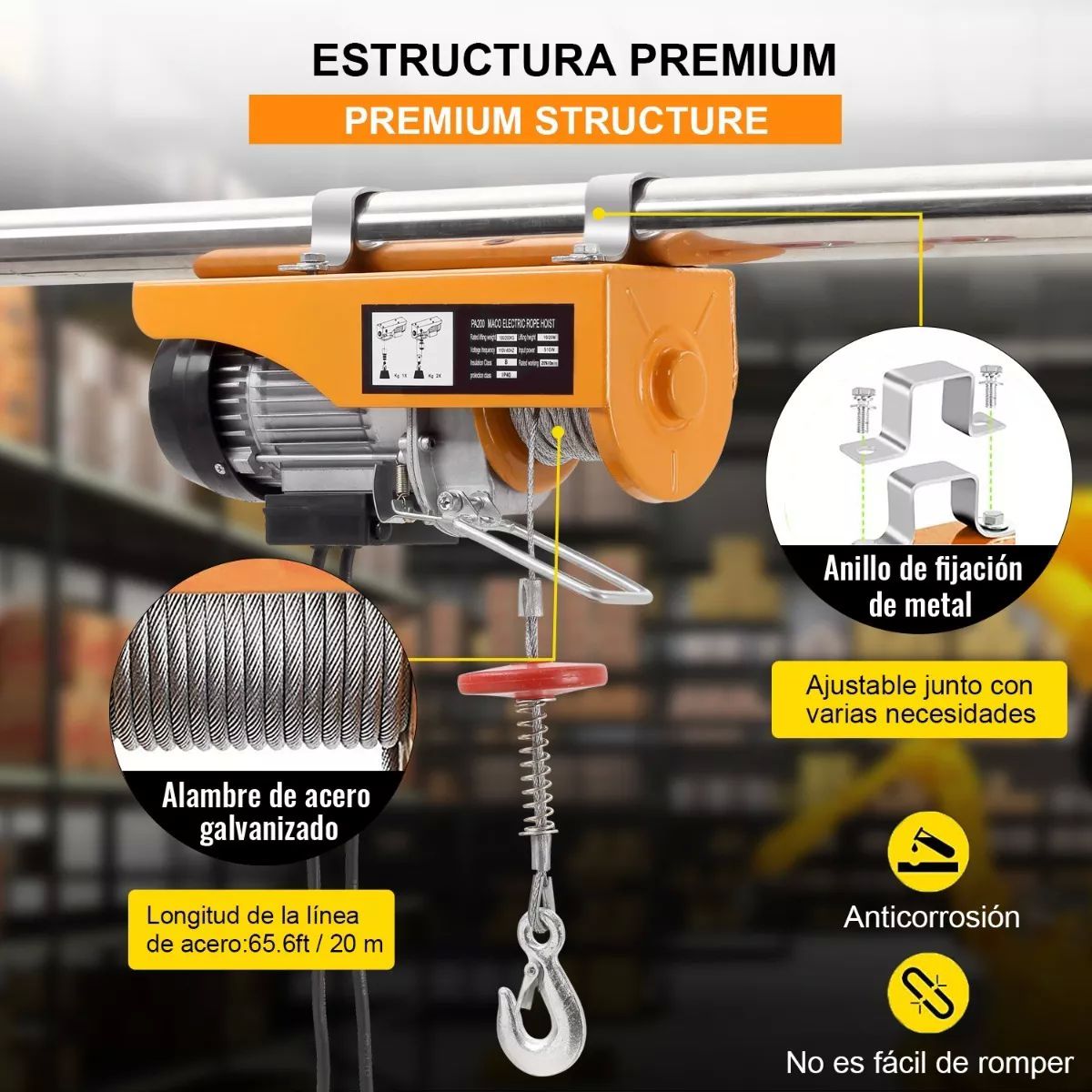 Polipasto Eléctrico Teeno De Carga De 200 Kilos, 20 M, 110v