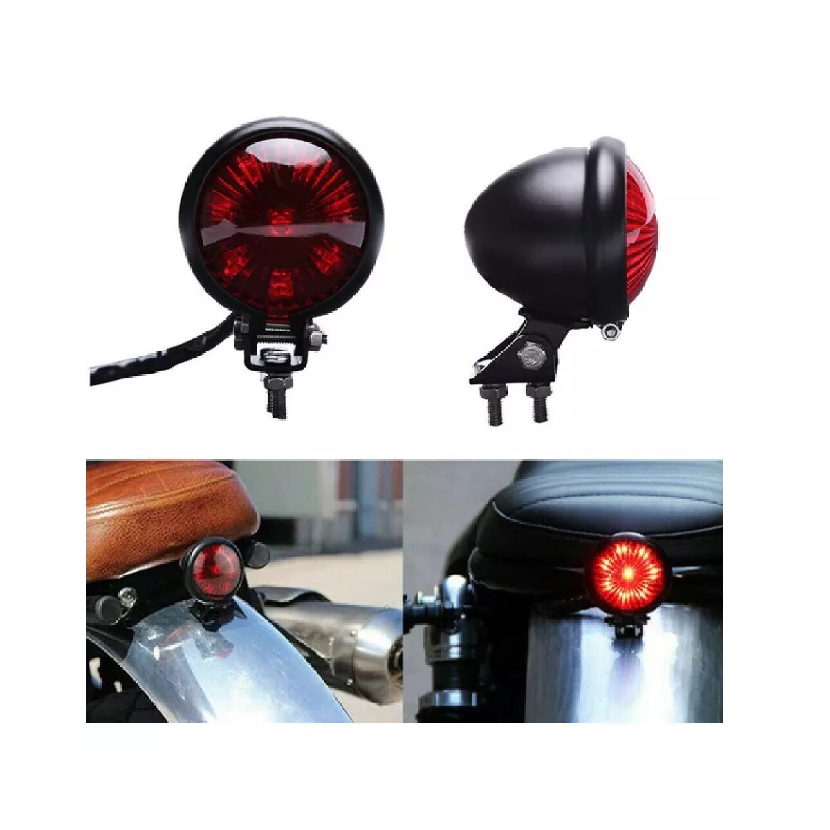 Stop Luz Trasera De Freno Porta Placa Led Moto Cafe Racer Negro