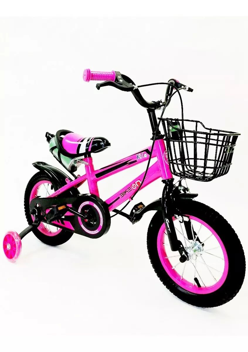 Bicicleta rosa con morado rodada 12 con canastilla