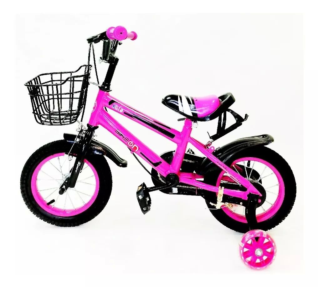 Bicicleta rosa con morado rodada 12 con canastilla