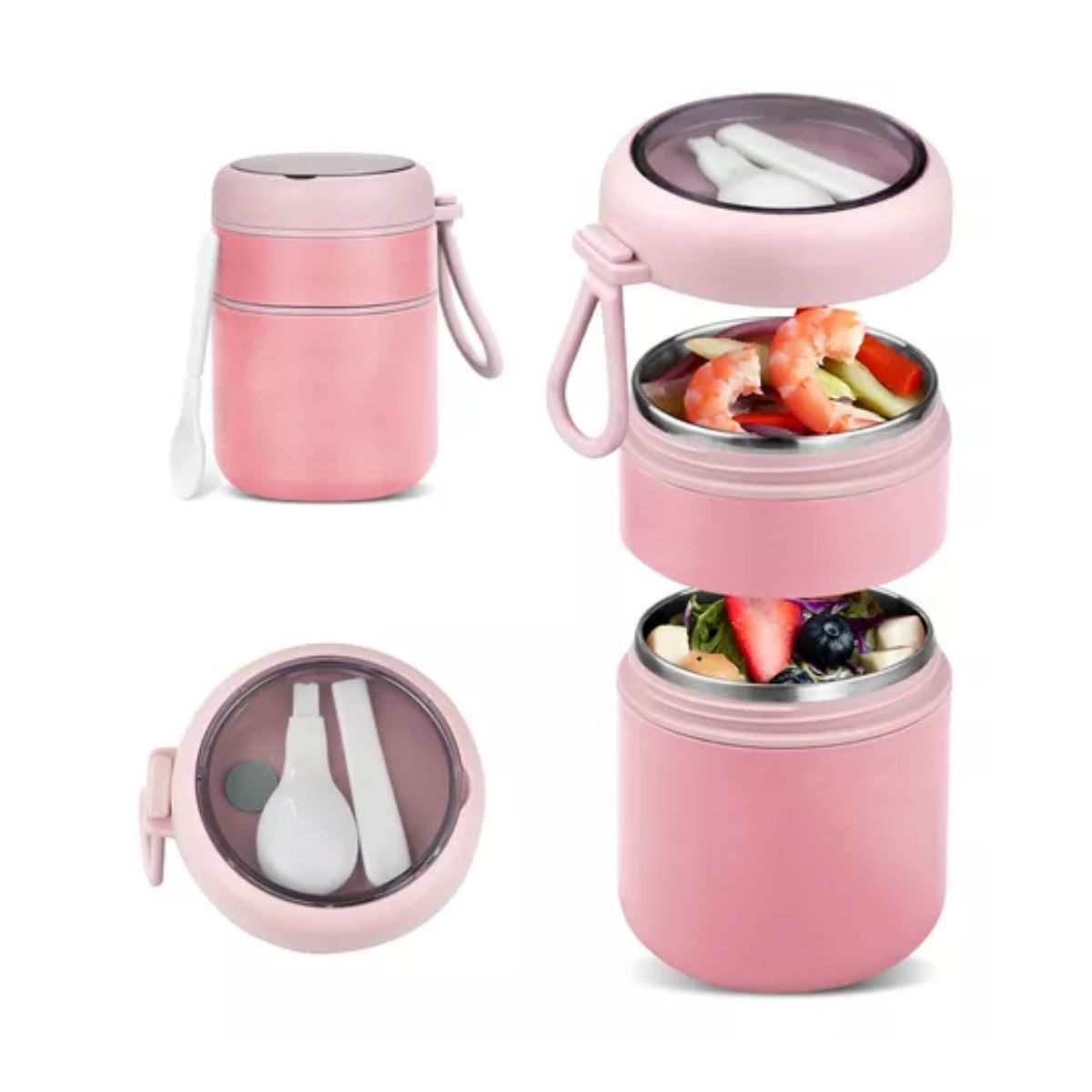 Lonchera Termica Acero Inoxidable De 710ml Incluye Cuchara Rosa