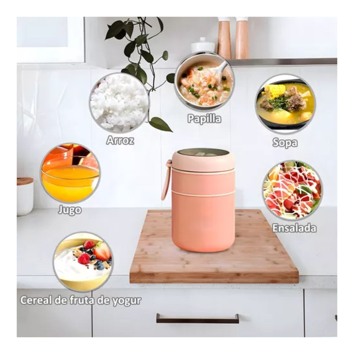 Lonchera Termica Acero Inoxidable De 710ml Incluye Cuchara Rosa