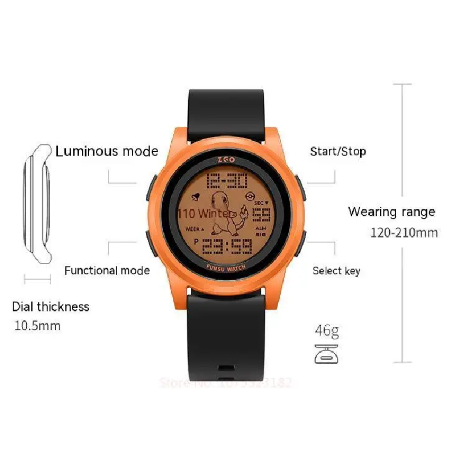 Reloj Digital Pokemon Charmander Luminoso