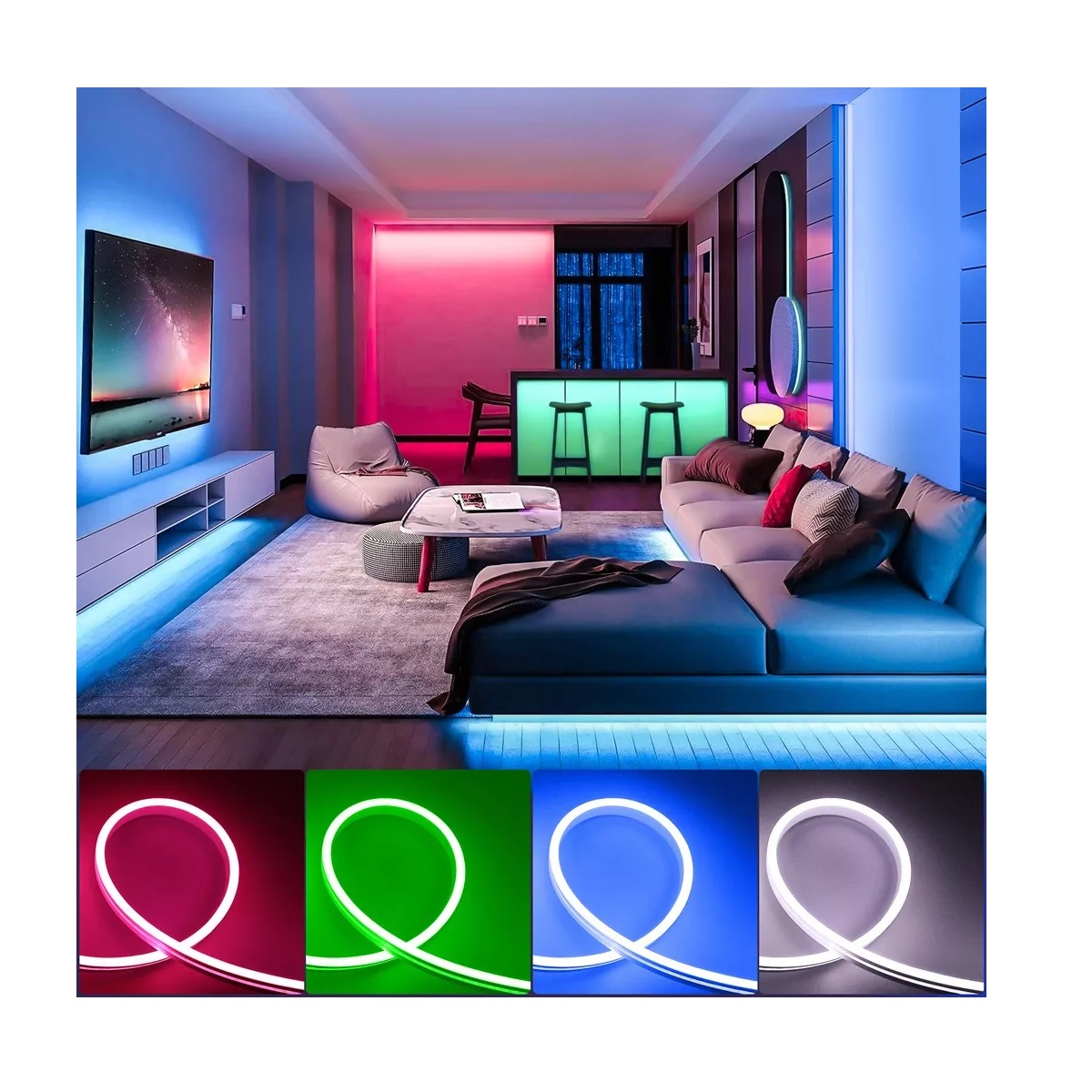 Tira de luces NEON LED 2835 verde 5m 12V IP67 Verde