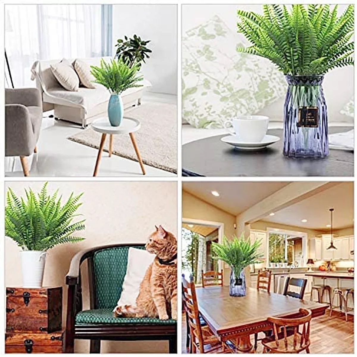 Juego Plantas Artificiales 8pzs Helecho Boston Hierba Decorativas