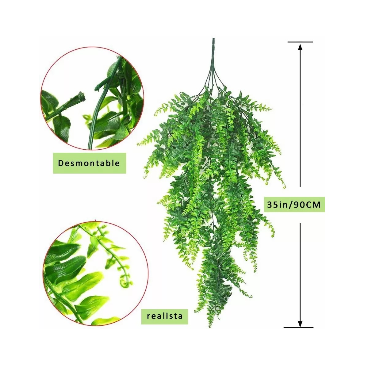 Par Helecho Artificial Planta , 2 Piezas Largo Colgantes