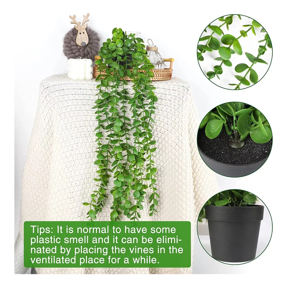 Set Plantas Artificiales Colgantes Decorativa Con Macetas 3 Pcs