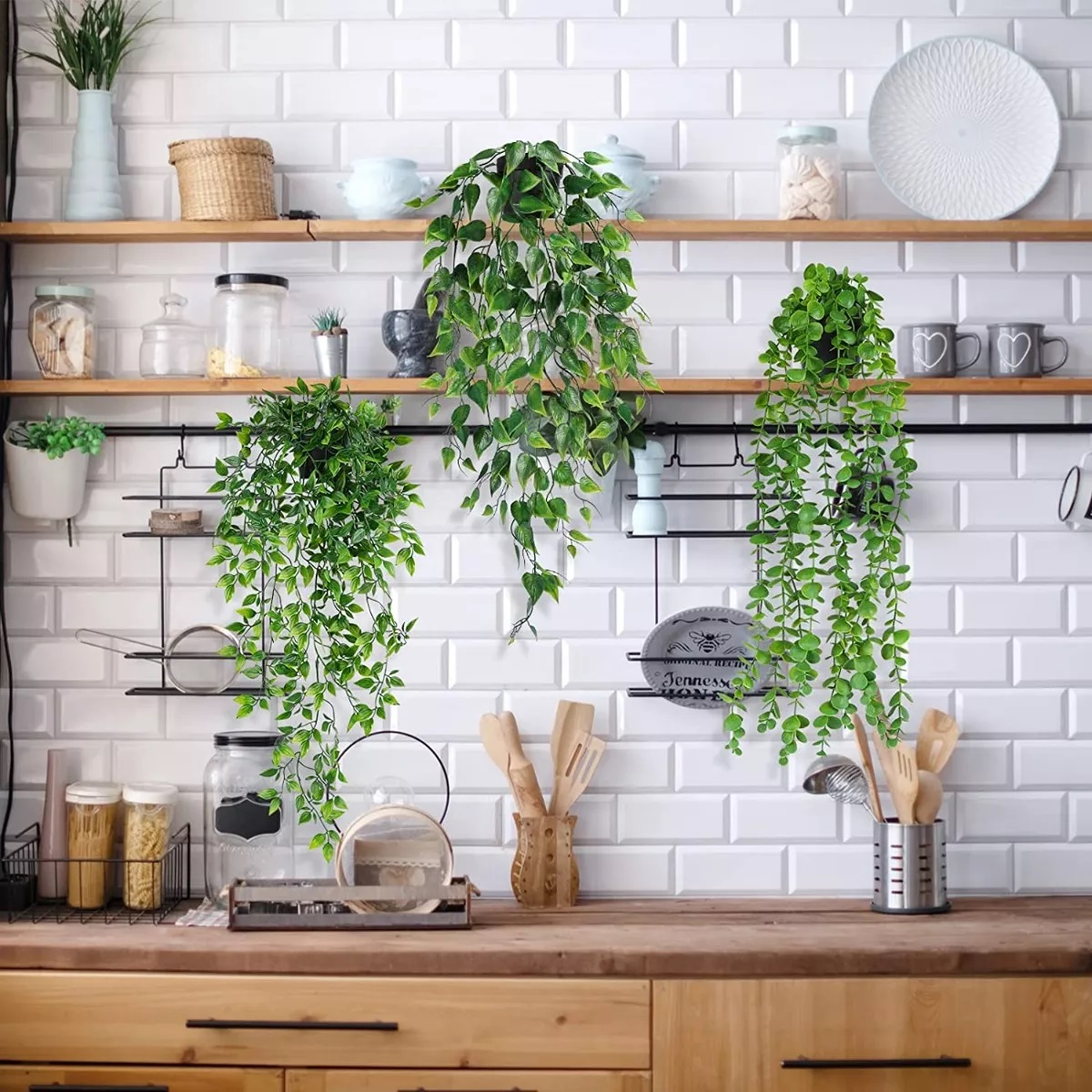 Set Plantas Artificiales Colgantes Decorativa Con Macetas 3 Pcs