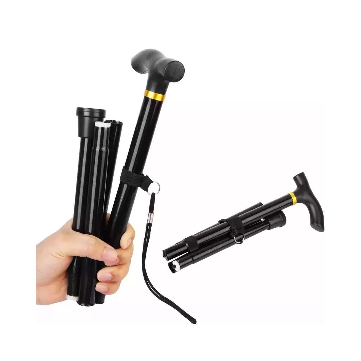 Bastón Plegable Ligero Practico Retractil Y Comodo Color Negro