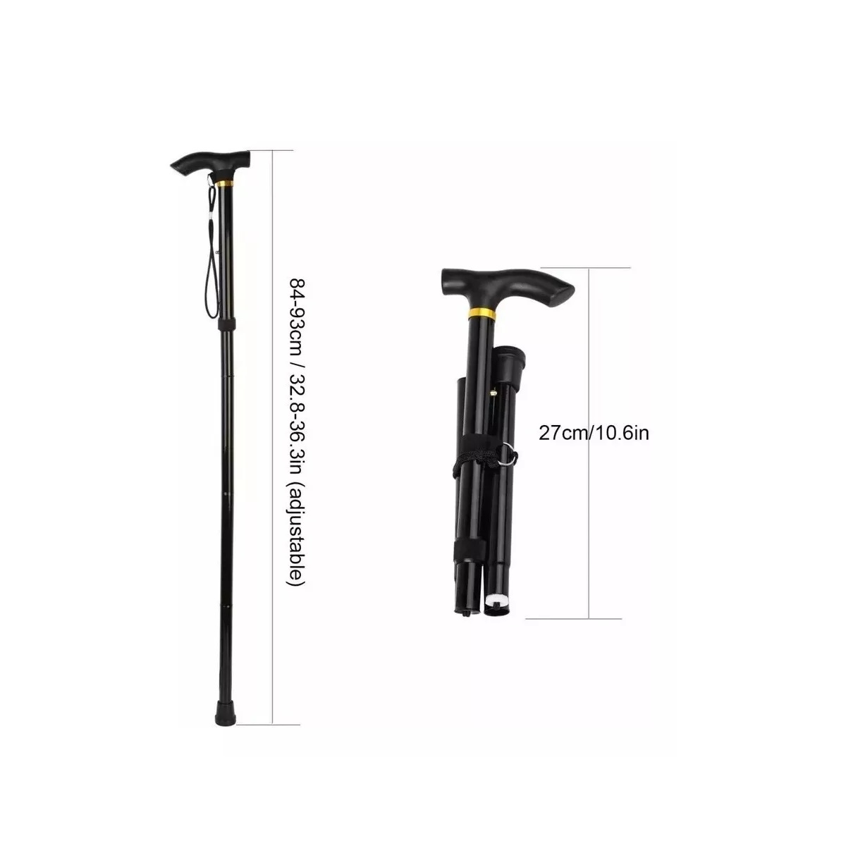 Bastón Plegable Ligero Practico Retractil Y Comodo Color Negro