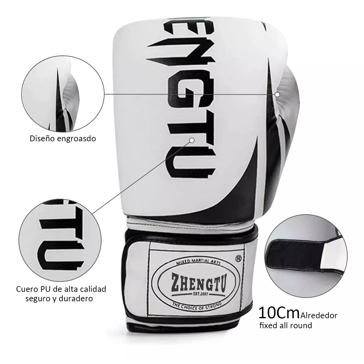 Guantes De Box Para Kickboxing,strap Velcro  14 Oz. Blanco