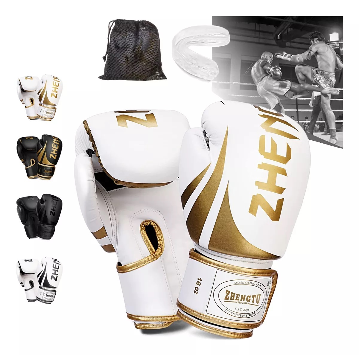 Guantes De Box Para Kickboxing,strap Velcro 16 Oz. Dorado