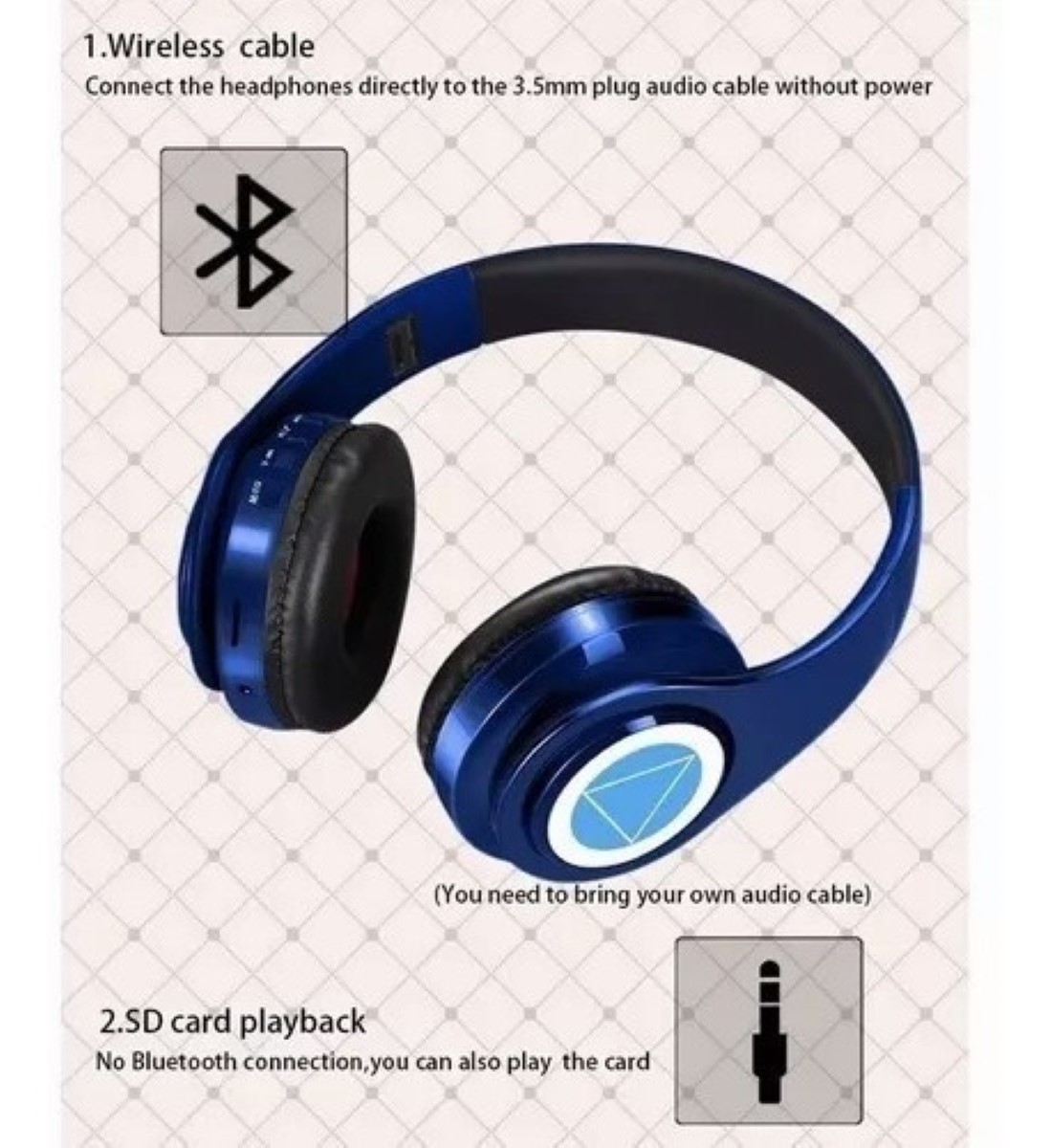 Auriculares Bluetooth, Inalámbrico Hi-fi Nakano Miku, Azul/Negro
