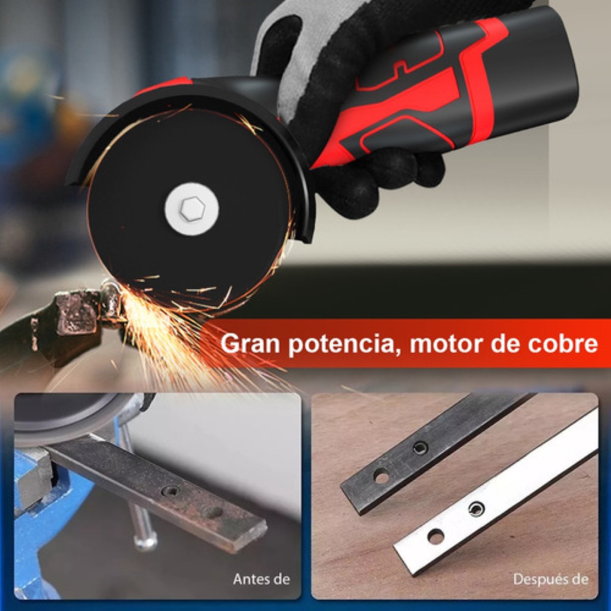 Mini Pulidora Esmeril Angular Inalámbrica 16.8v76mm2 Batería Negro/Rojo