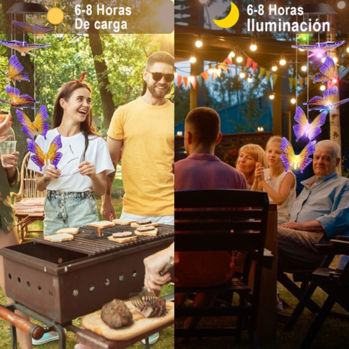 Luz Al Aire Libre Del Carillón Viento Solar Mariposa Morado,Dorado base Negra 