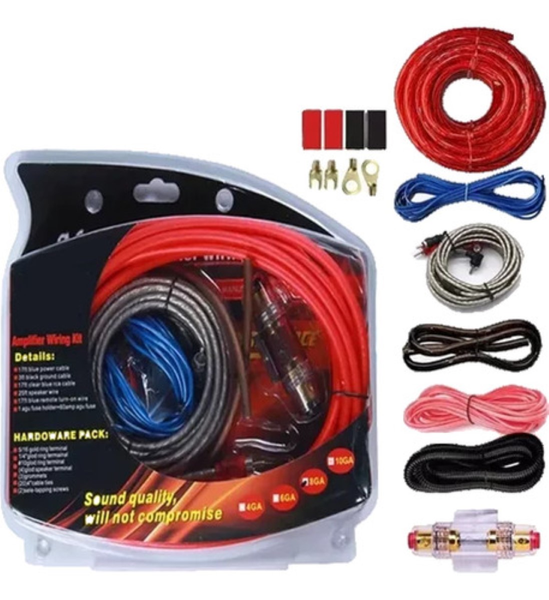 Kit Instalacion De Cables Audio Auto 8ga Cables Rca De Audio 