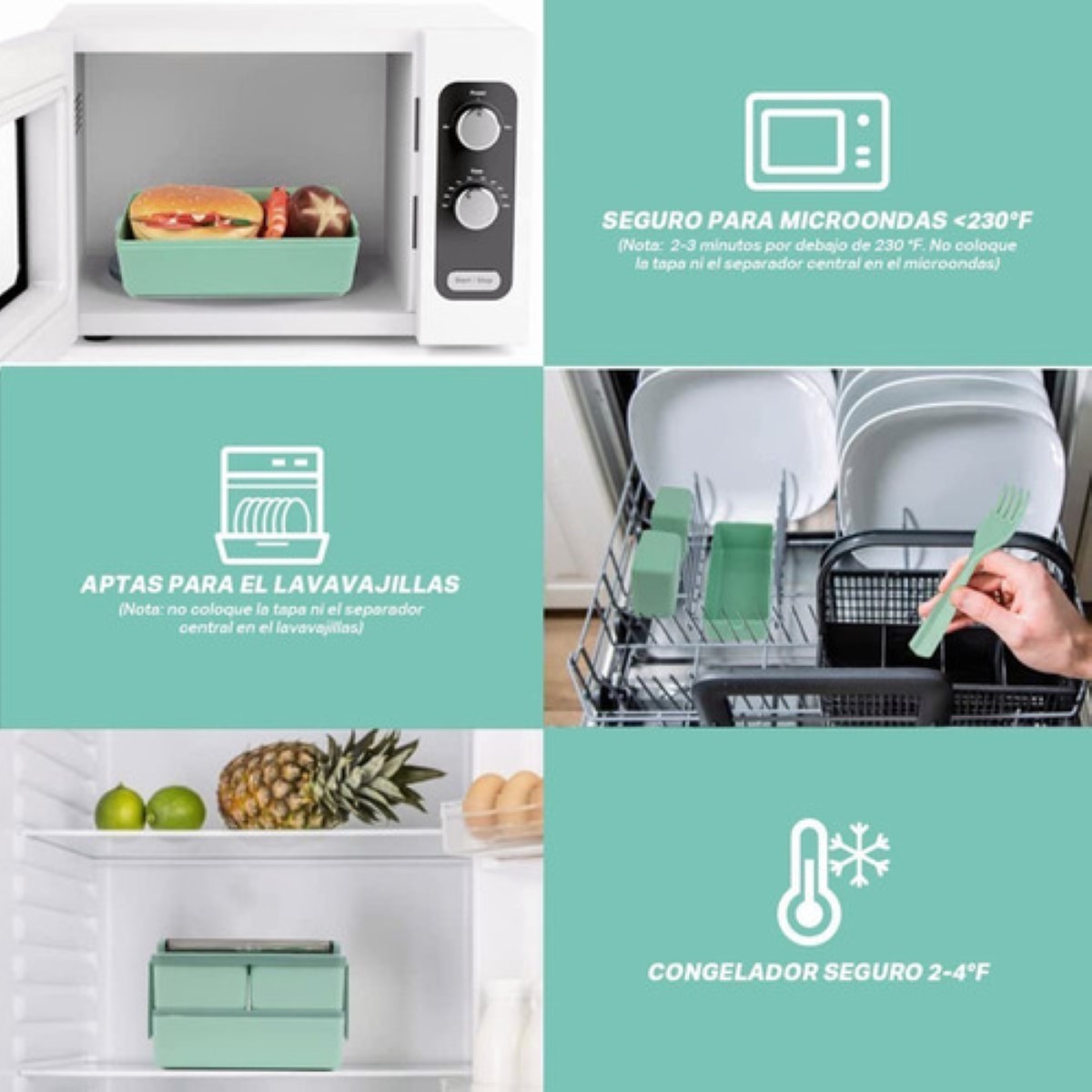 Lunch Box 2 Niveles Loncheras Topper 1400ml Y Bolsas+ Taza Verde Gris