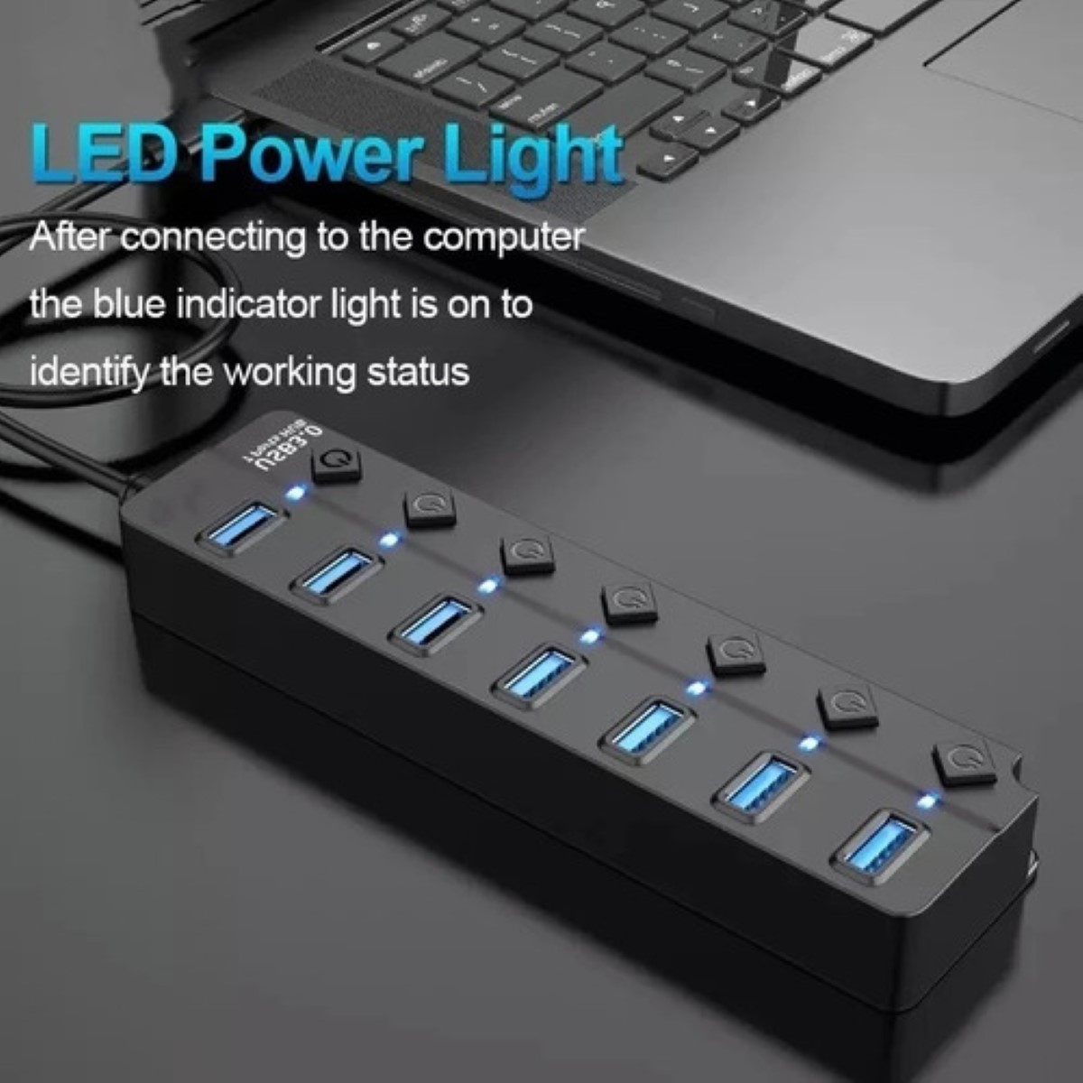 HUB 7 PORTE USB 2.0 CON INTERRUTTORE ON OFF e ALIMENTATORE 220v