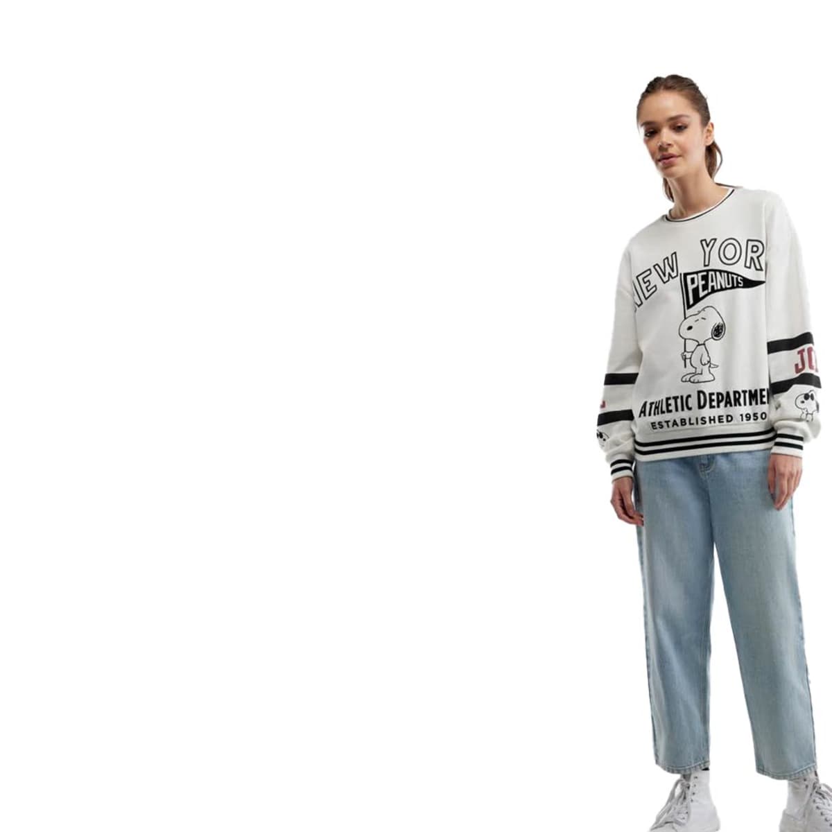 Sudadera color blanco para mujer estampada con Snoopy, mod. 1092183