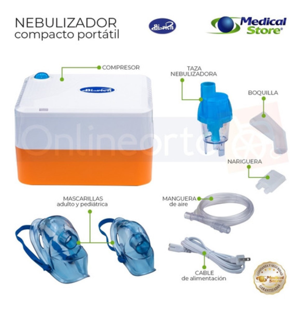 Nebulizador Super Silencioso Adulto Y Infantil Blanco/Naranja
