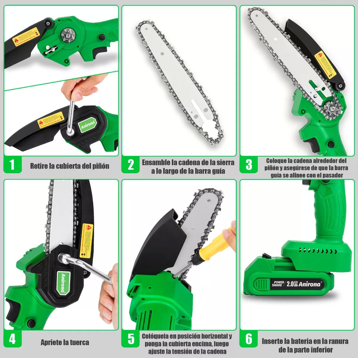 Motosierra Eléctrica Inalámbrica 6'' Con 2 Baterías Anirona.