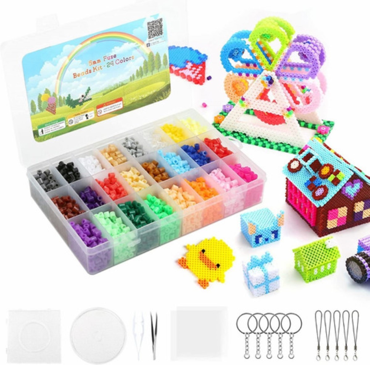 GENERICO Kit de hama beads 5 mm 24 colores (+de 4200 piezas) +