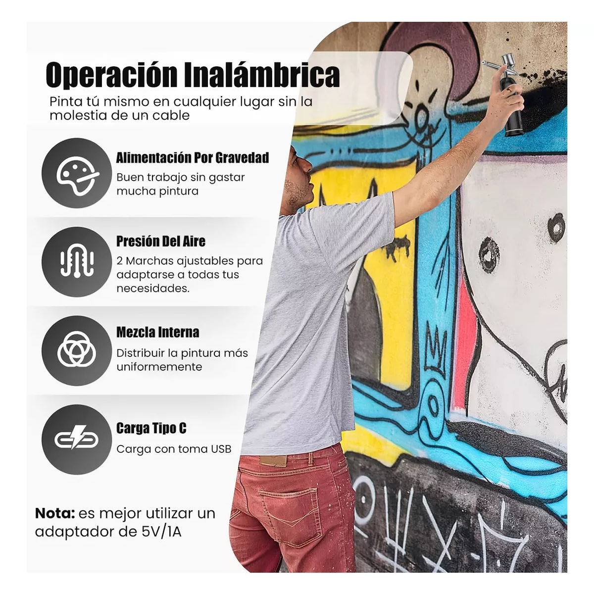 Kit Aerógrafo Inalámbrico C/ Pantalla De Potencia Recargable