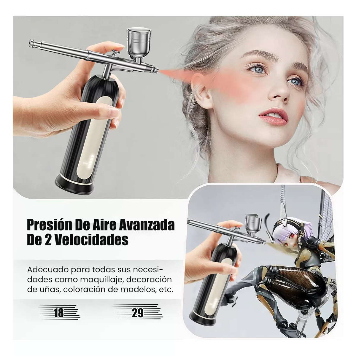 Kit Aerógrafo Inalámbrico C/ Pantalla De Potencia Recargable