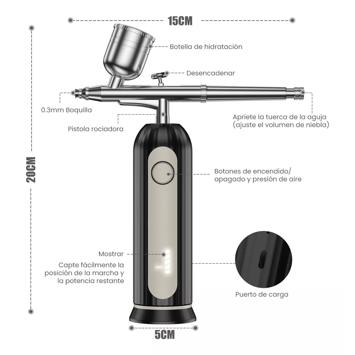 Kit Aerógrafo Inalámbrico C/ Pantalla De Potencia Recargable
