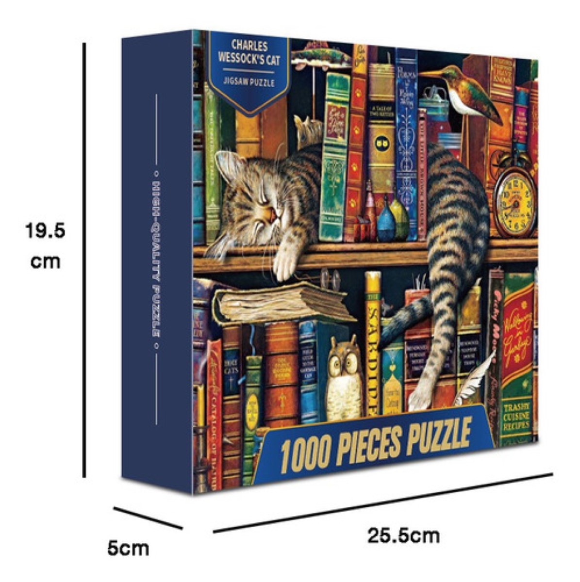 Rompecabezas De 70 x 50 cm De Gato Y Libros, 1000 Piezas