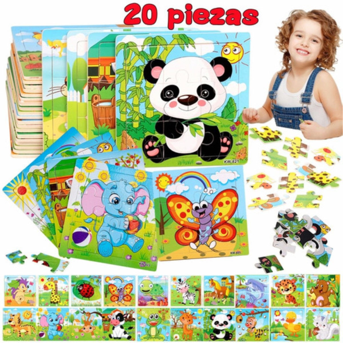 Rompecabezas Educativo De Madera De Animal Para Niños, 20 pzs