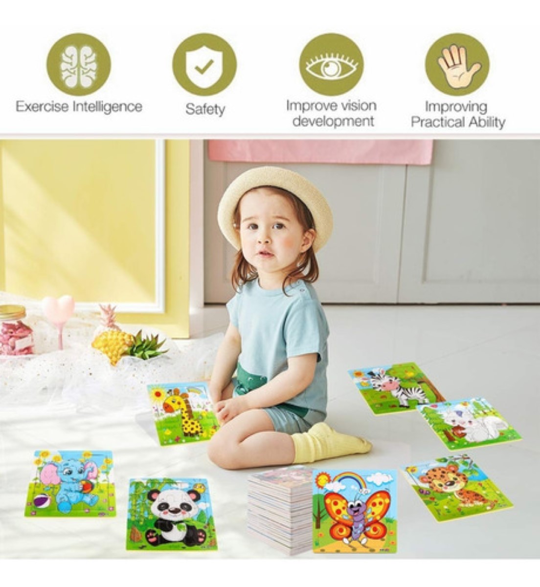 Rompecabezas Educativo De Madera De Animal Para Niños, 20 pzs