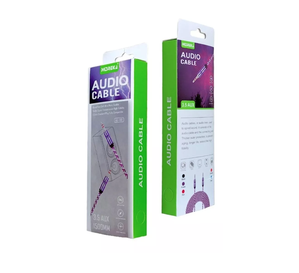 Paquete 2 Cables Auxiliar Moreka 3.5mm Caja Reforzado Combo Pack Kit Set